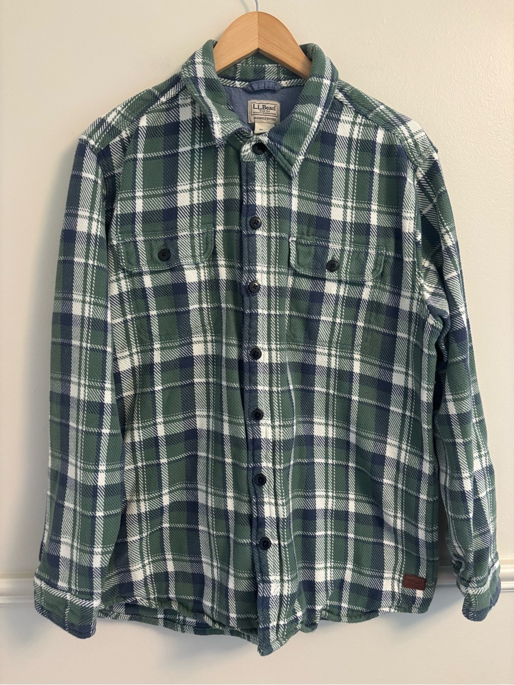 L.L. Bean Men's Green Plaid Button-Up Shirt Jacket